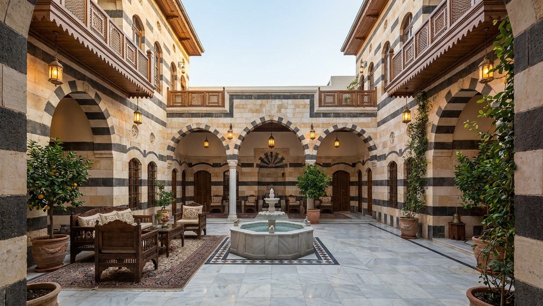 بيت دمشقي بباحة سماوية